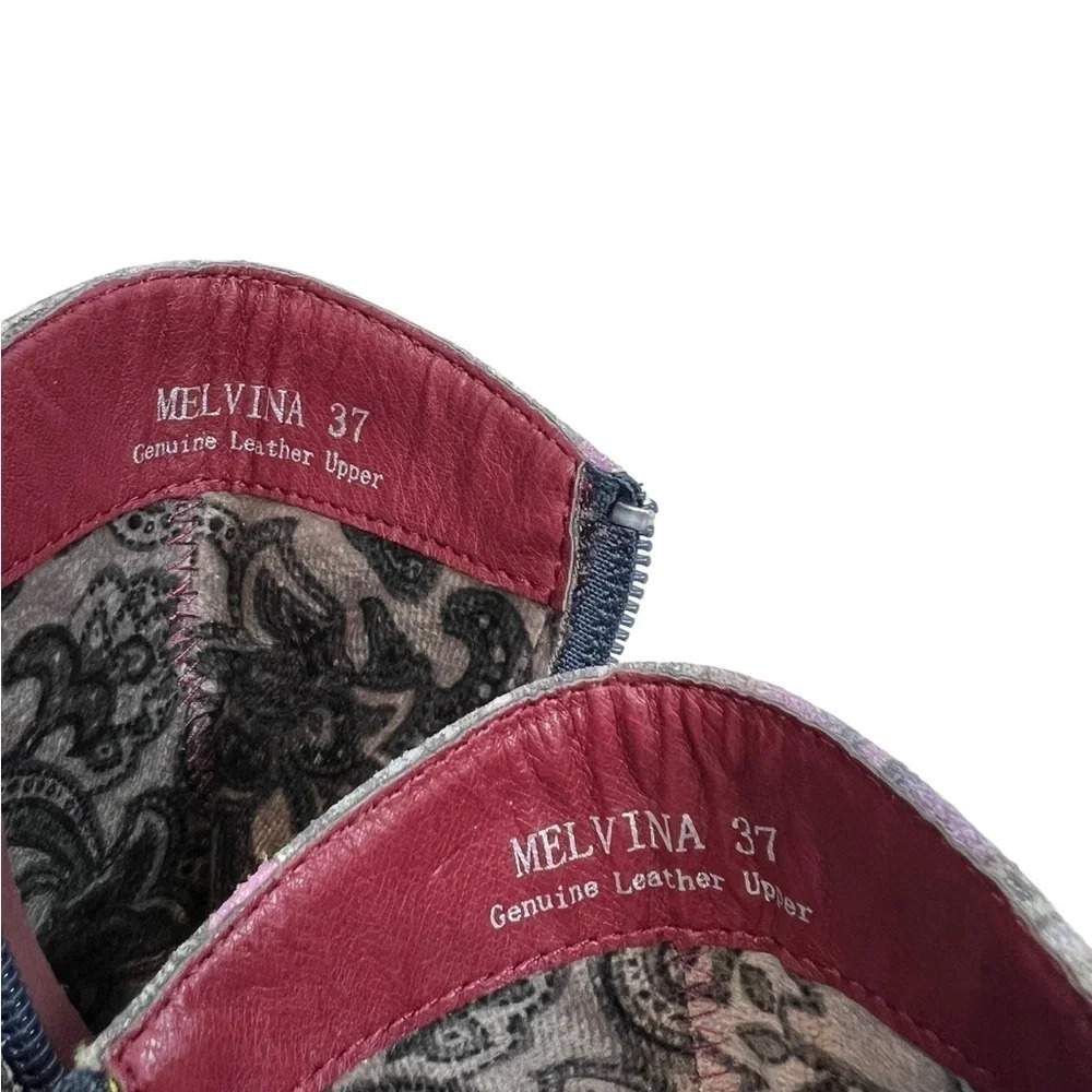 L'Artiste by Spring Step Navy/Purple Rainbow Floral Bootie Boots Size 37 - Picture 10 of 12